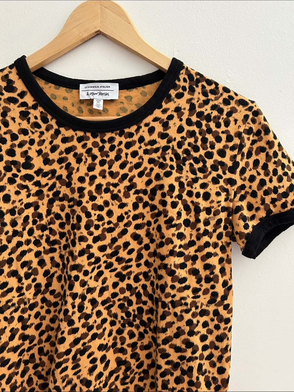 & Other Stories Leopard Print Tee with black ribbed details